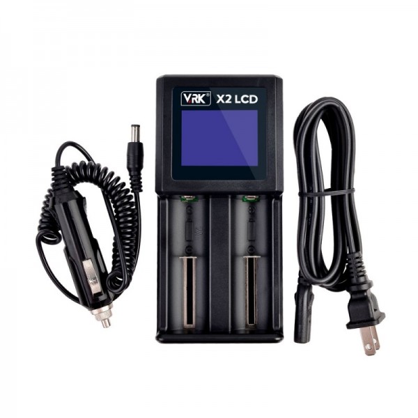 VRK X2 LCD Battery Charger with Wall plug cable+car cable charger