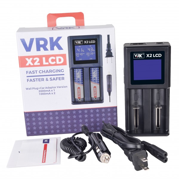 VRK X2 LCD Battery Charger with Wall plug cable+ca...